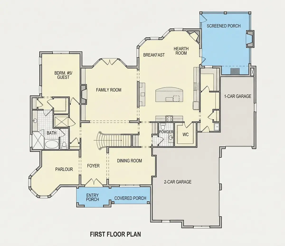 Main Floor 21 – 3-Story House Plan 5355 ft²: 5 Beds, Home Office, 5.5 Baths, 3-Car Garage — 85576R