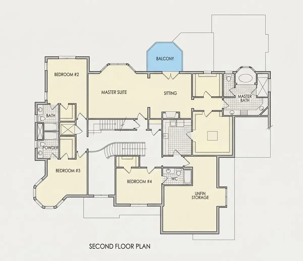 Second Floor 22 – 3-Story House Plan 5355 ft²: 5 Beds, Home Office, 5.5 Baths, 3-Car Garage — 85576R