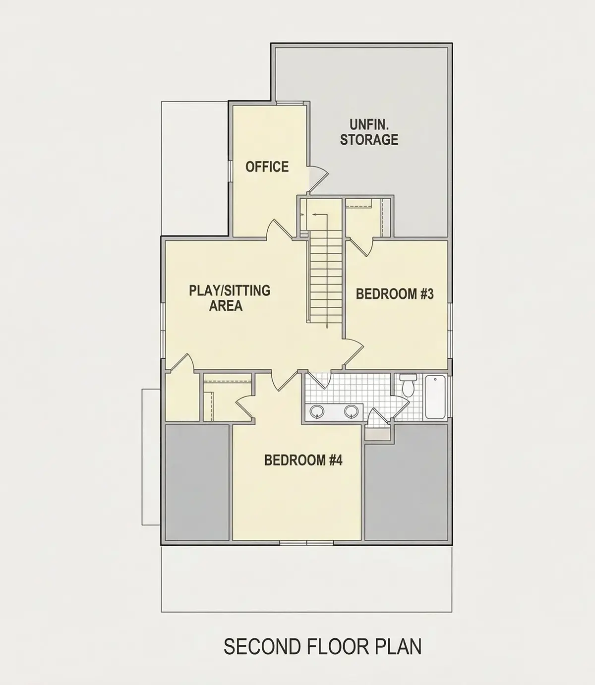 Second Floor 12 – 1.5-Story House Plan 3145 ft²: 4 Beds, Home Office, 3 Baths, Open Floor Plan, without Garage — 57107R