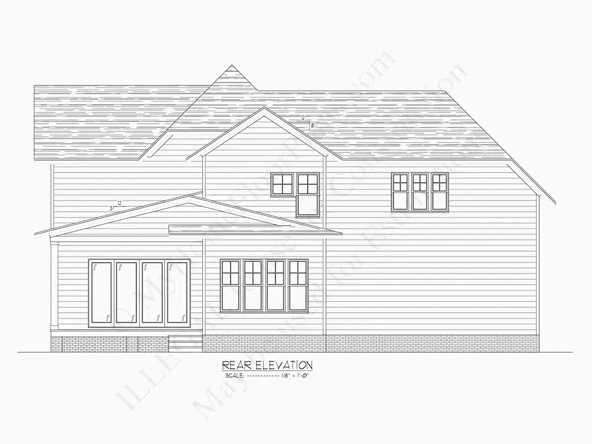 Exterior Elevations 21 – 2-Story House Plan 3154 ft²: 3 Beds, Home Office, 3.5 Baths, Open Floor Plan, 2-Car Garage — 21252R