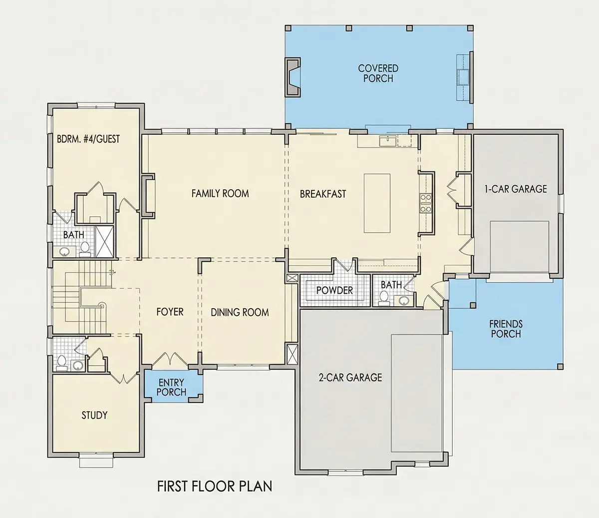 Main Floor 25 – 2-Story House Plan with Basement 6450 ft²: 6 Beds, Home Office, 6.5 Baths, Open Floor Plan, 3-Car Garage — 36963R