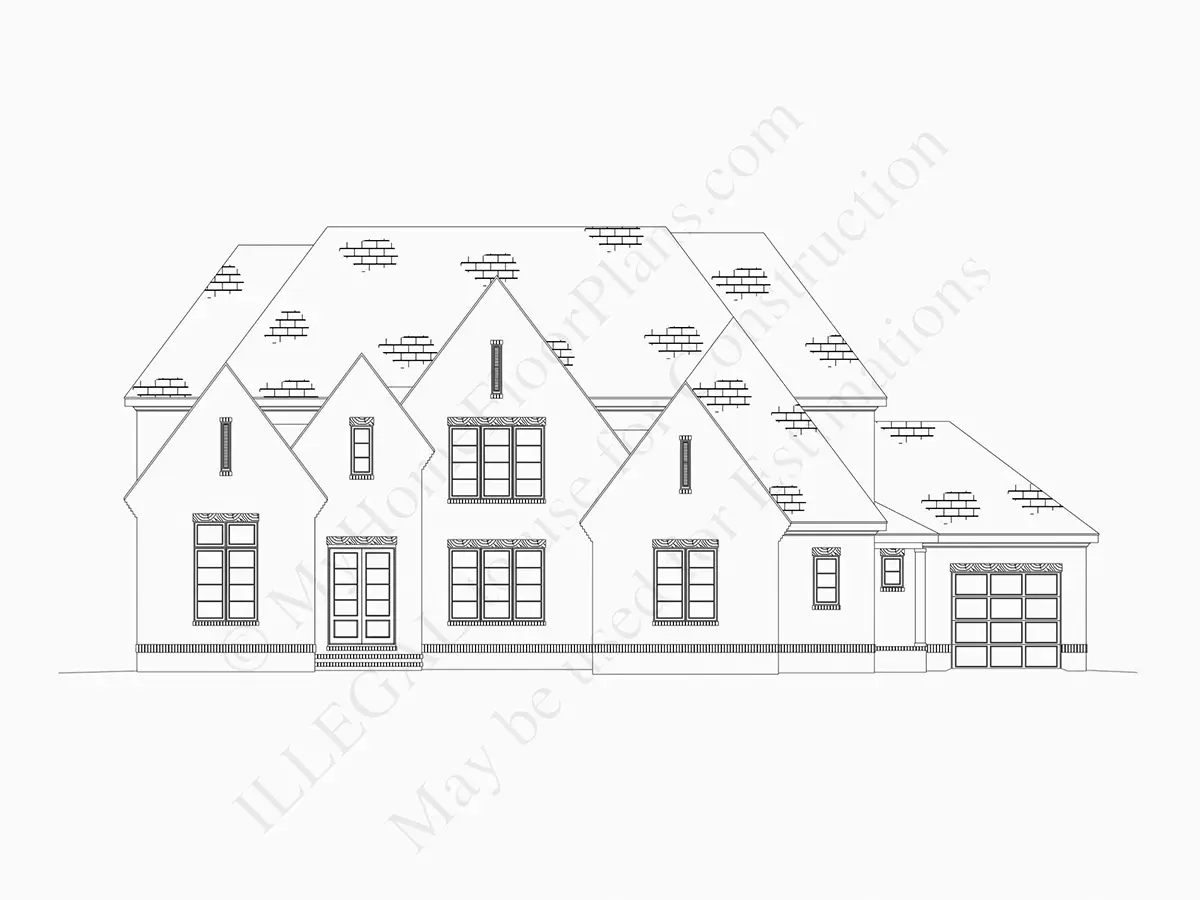 Exterior Elevations 21 – 2-Story House Plan with Basement 6450 ft²: 6 Beds, Home Office, 6.5 Baths, Open Floor Plan, 3-Car Garage — 36963R
