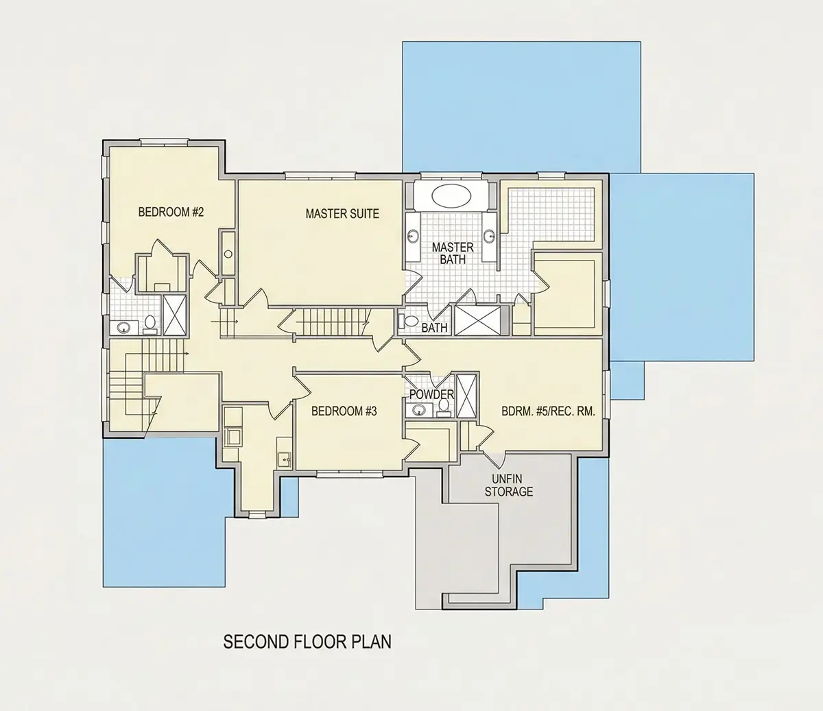 Second Floor 26 – 2-Story House Plan with Basement 6450 ft²: 6 Beds, Home Office, 6.5 Baths, Open Floor Plan, 3-Car Garage — 36963R