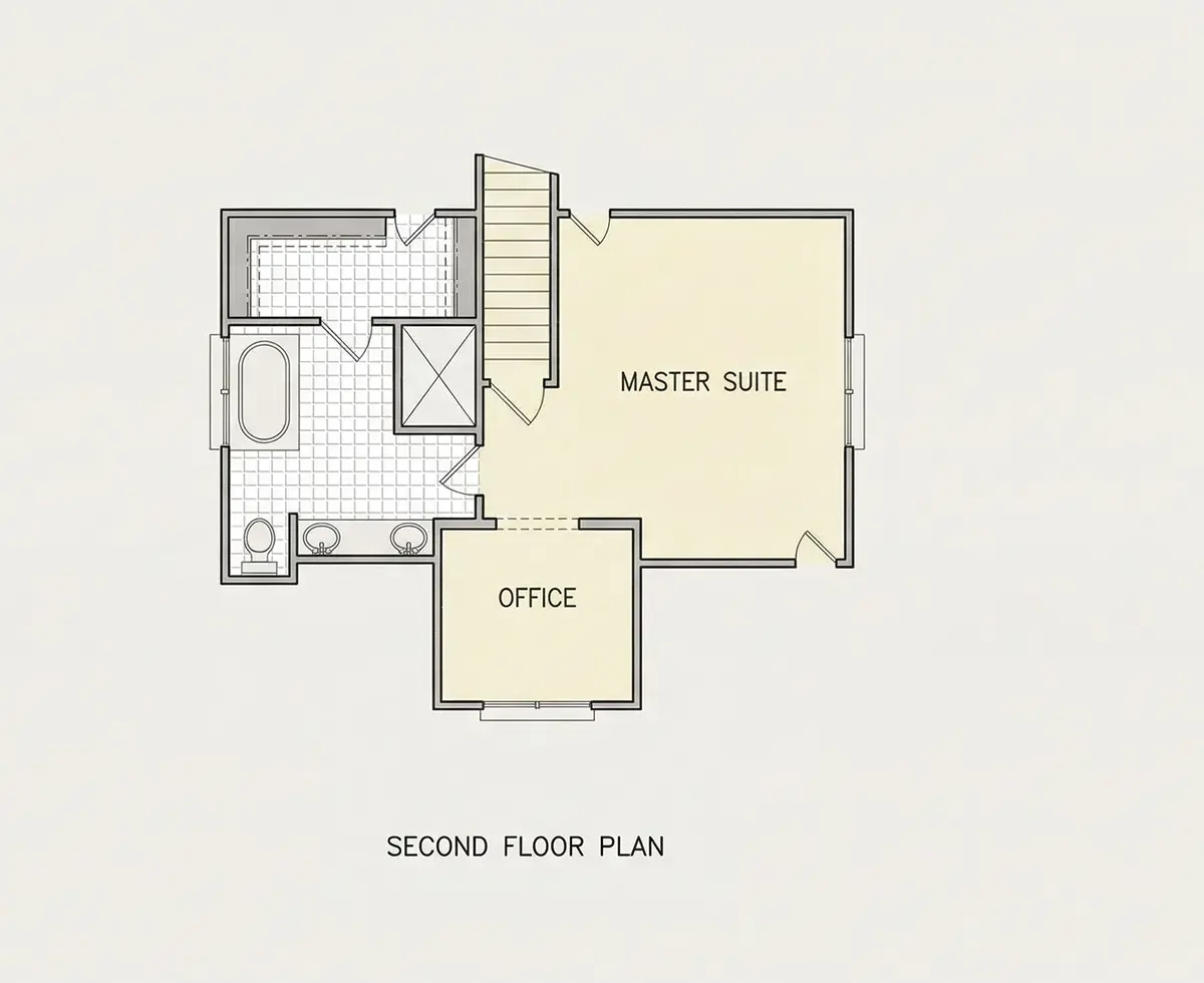 Second Floor 10 – 3-Story House Plan 1704 ft²: 3 Beds, Home Office, 2 Baths, Open Floor Plan, 2-Car Garage — 92700R