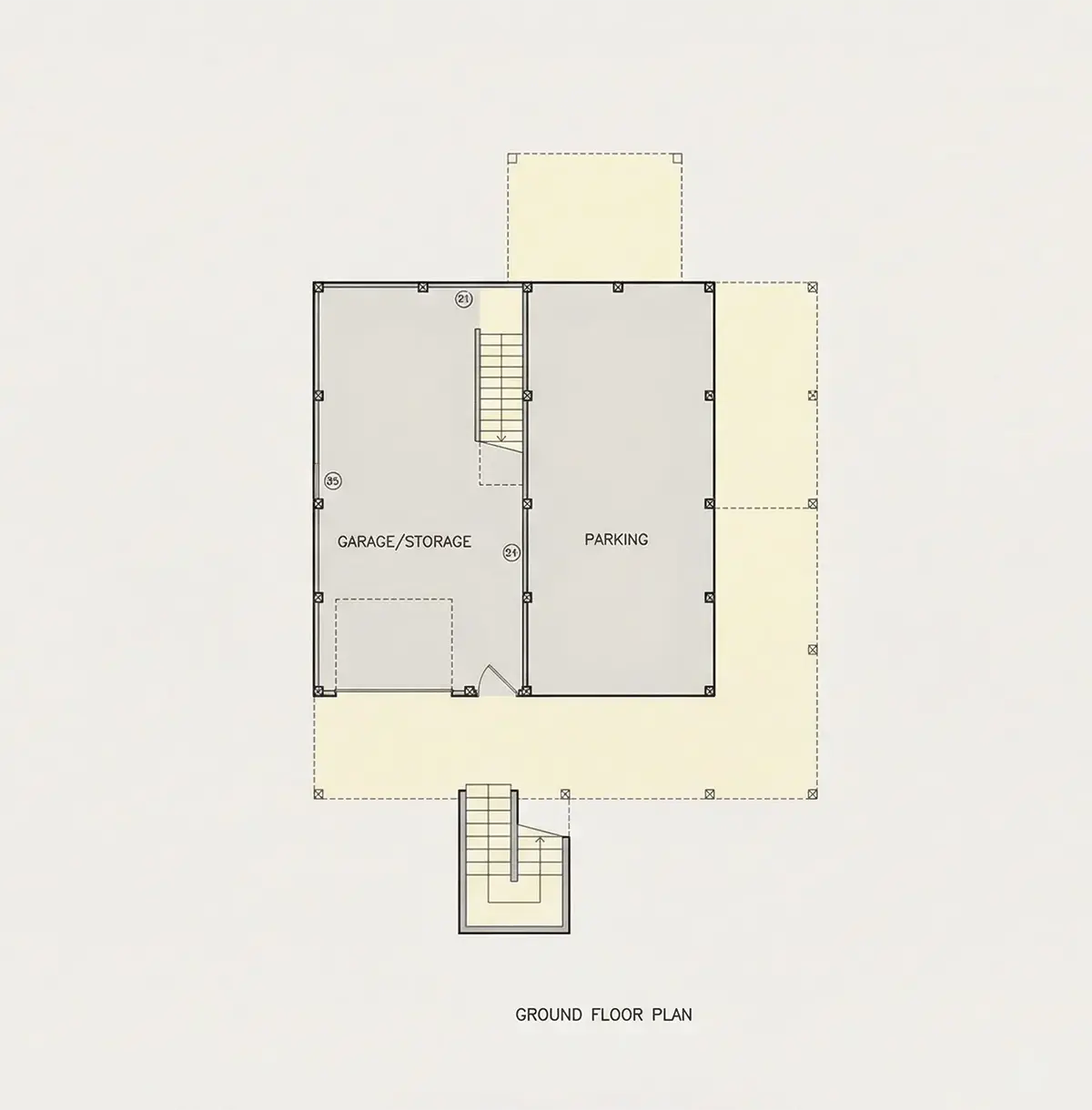 Basement 8 – 3-Story House Plan 1704 ft²: 3 Beds, Home Office, 2 Baths, Open Floor Plan, 2-Car Garage — 92700R