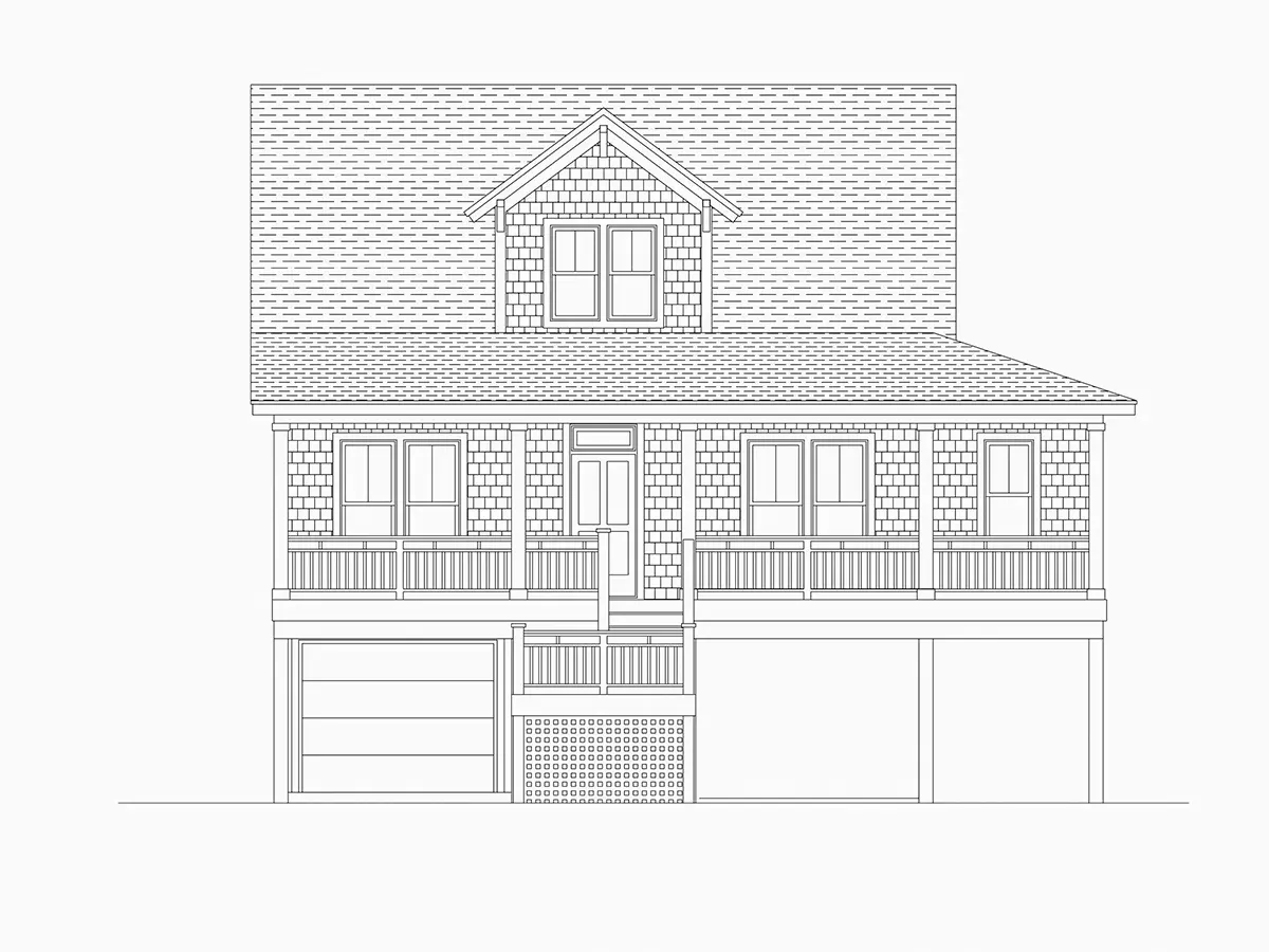 Exterior Elevations 6 – 3-Story House Plan 1704 ft²: 3 Beds, Home Office, 2 Baths, Open Floor Plan, 2-Car Garage — 92700R