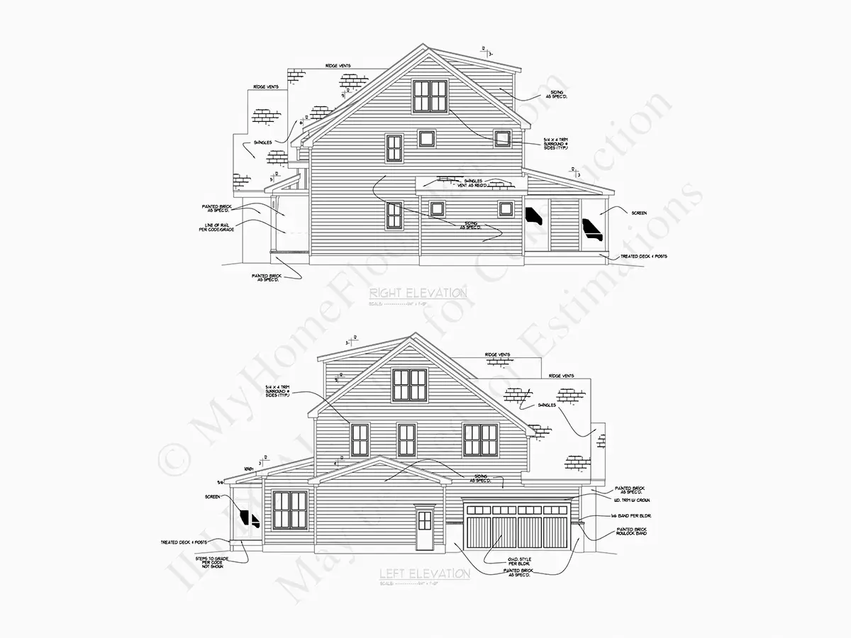 Exterior Elevations 7 – 3-Story House Plan 4001 ft²: 5 Beds, Home Office, 5.5 Baths, Open Floor Plan, 3-Car Garage — 29445R