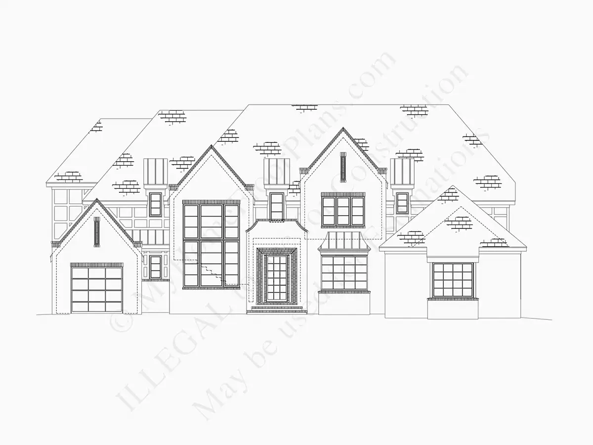 Exterior Elevations 17 – 3-Story House Plan 5200 ft²: 5 Beds, Home Office, 5.5 Baths, Open Floor Plan, 2-Car Garage — 82660R