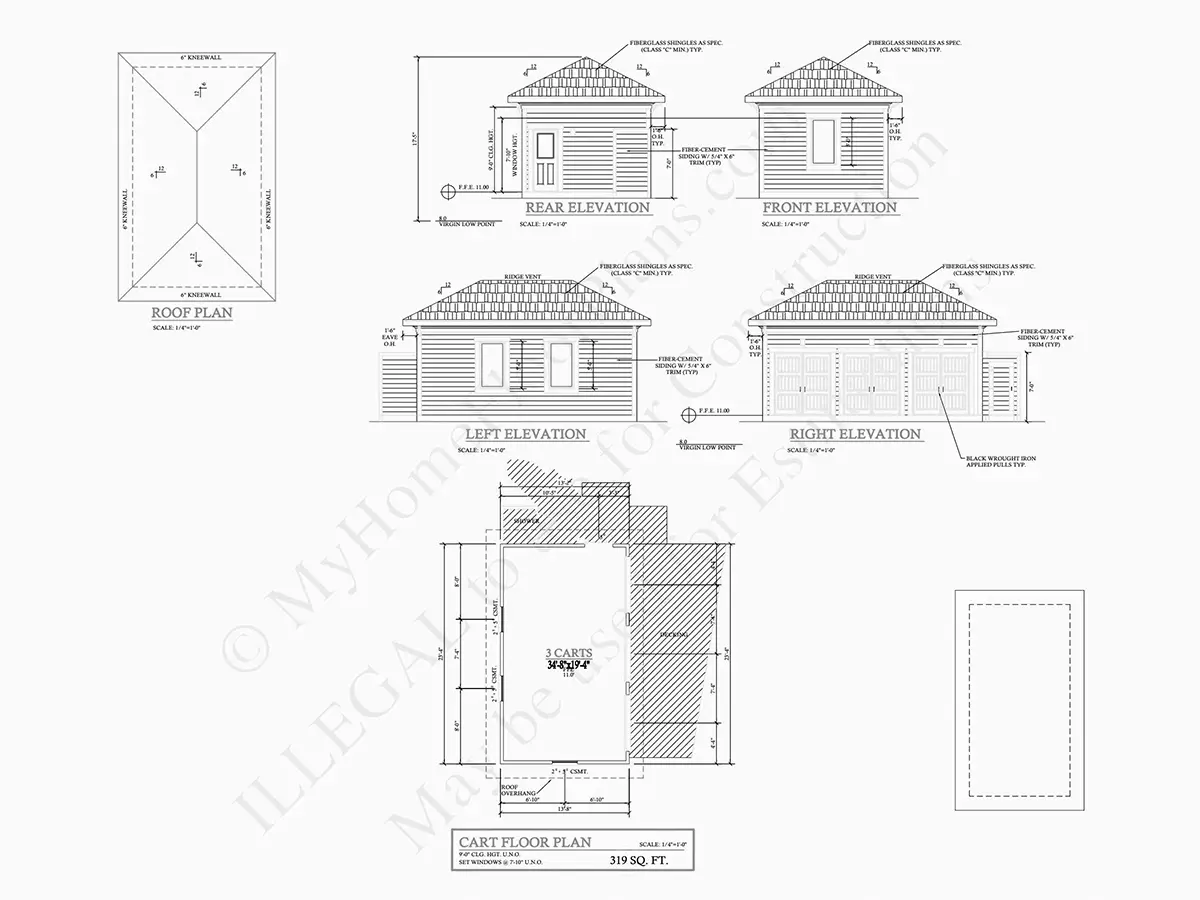Exterior Elevations 27 – 2-Story House Plan 2966 ft²: 4 Beds, 4.5 Baths, 3-Car Garage — 10386R
