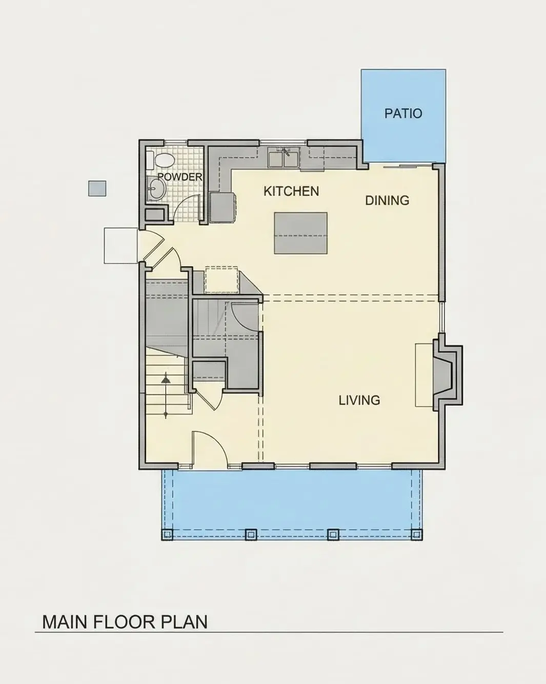 Main Floor 6 – 2-Story House Plan 1394 ft²: 3 Beds, 2.5 Baths, Open Floor Plan, without Garage — 79238R