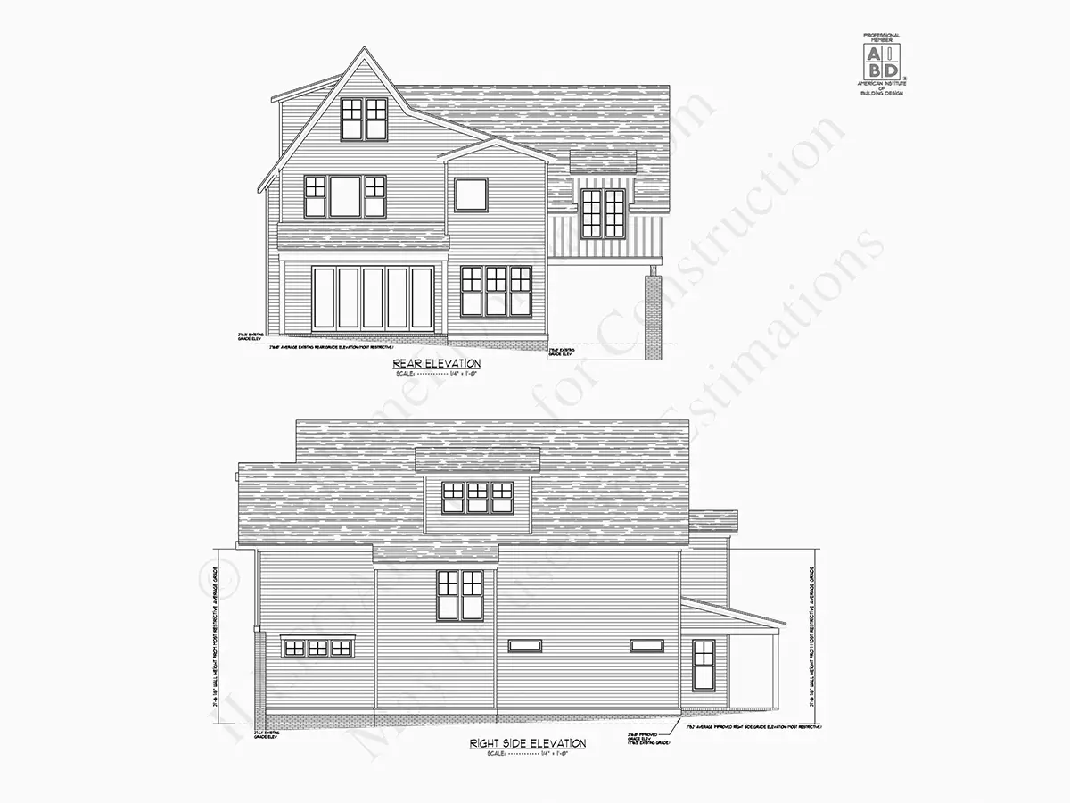 Exterior Elevations 20 – 2-Story House Plan 4448 ft²: 5 Beds, 4.5 Baths, Open Floor Plan, 1-Car Garage — 95263R