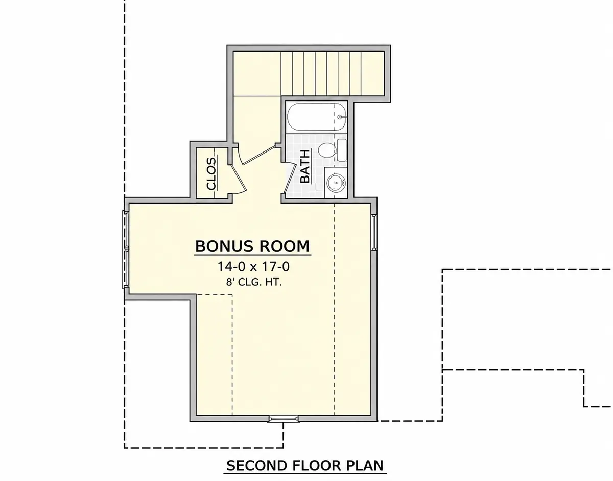 Second Floor 19 – 1.5-Story House Plan 2589 ft²: 4 Beds, 3.5 Baths, Open Floor Plan, 2-Car Garage — 14691R