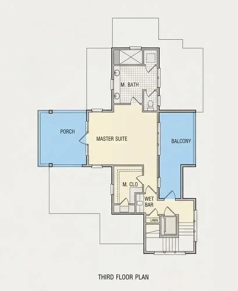 Third Floor 14 – 3-Story House Plan 2295 ft²: 4 Beds, Home Office, 5.5 Baths, Open Floor Plan, 2-Car Garage — 89404R