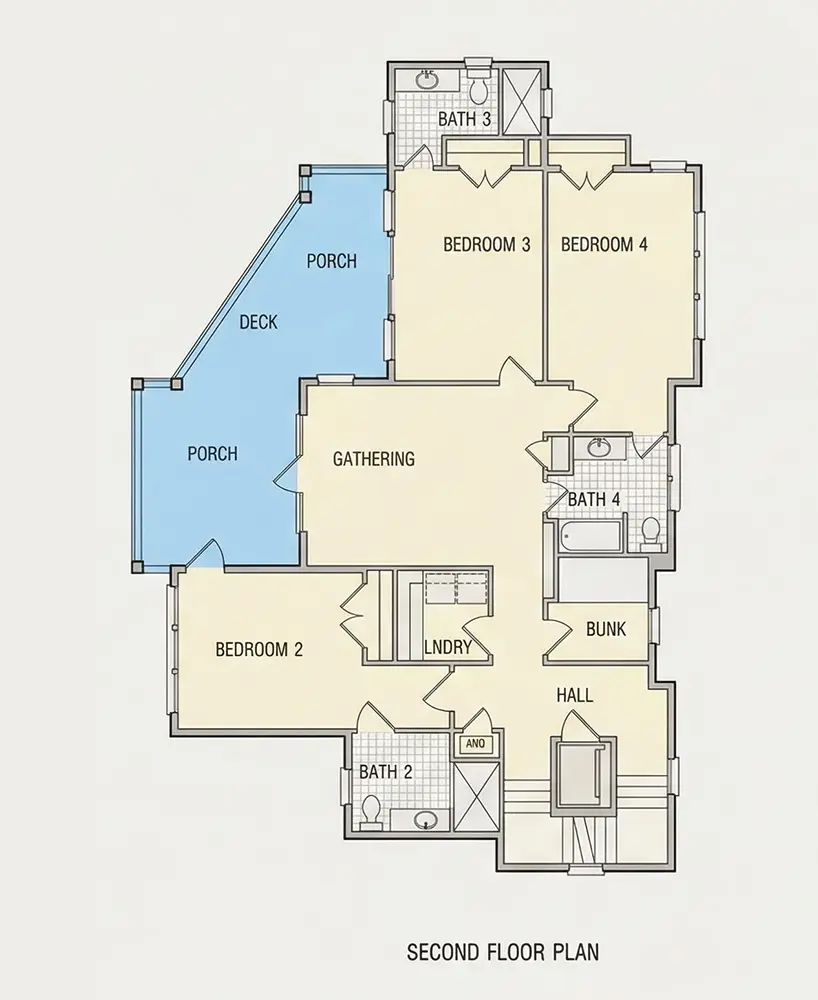 Second Floor 13 – 3-Story House Plan 2295 ft²: 4 Beds, Home Office, 5.5 Baths, Open Floor Plan, 2-Car Garage — 89404R
