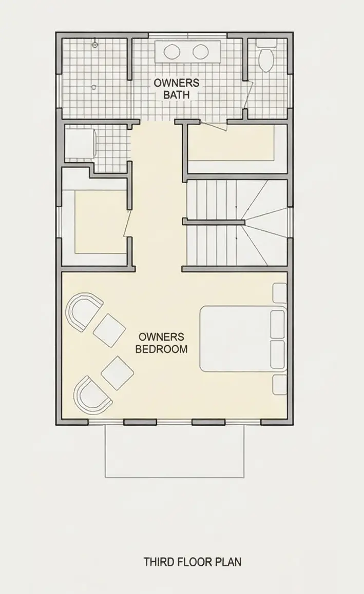 Third Floor 10 – 3-Story House Plan 1700 ft²: 3 Beds, 2.5 Baths, Open Floor Plan, without Garage — 46831R