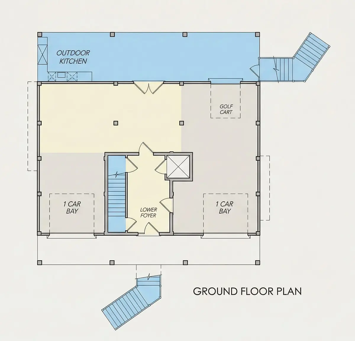 Basement 24 – 3-Story House Plan 3021 ft²: 3 Beds, 3 Baths, Open Floor Plan, 4-Car Garage — 89558R