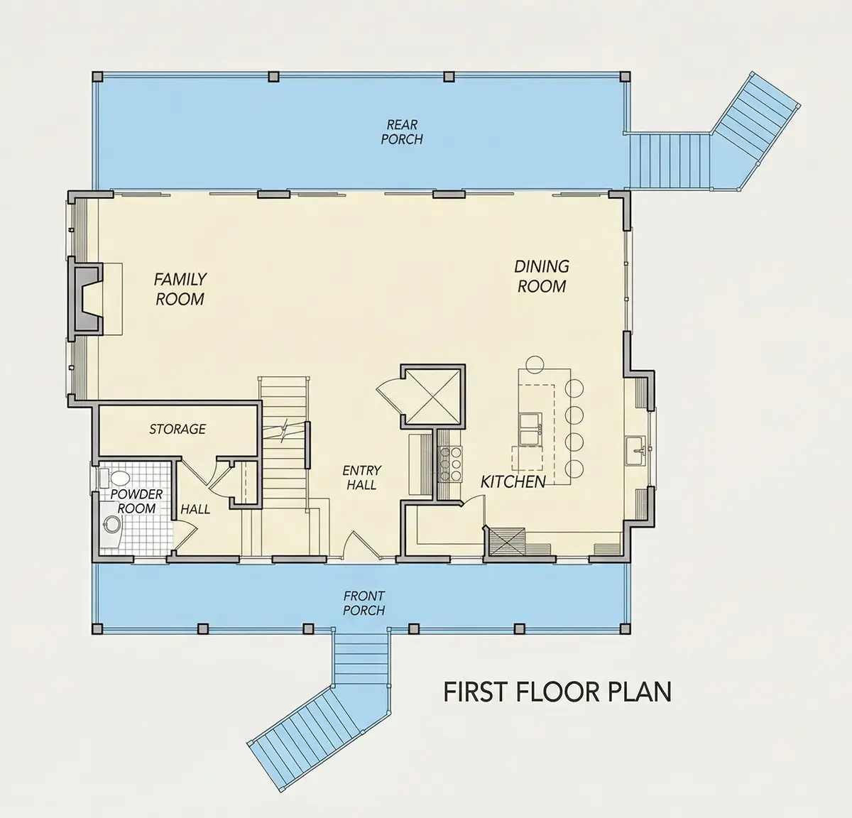 Main Floor 25 – 3-Story House Plan 3021 ft²: 3 Beds, 3 Baths, Open Floor Plan, 4-Car Garage — 89558R