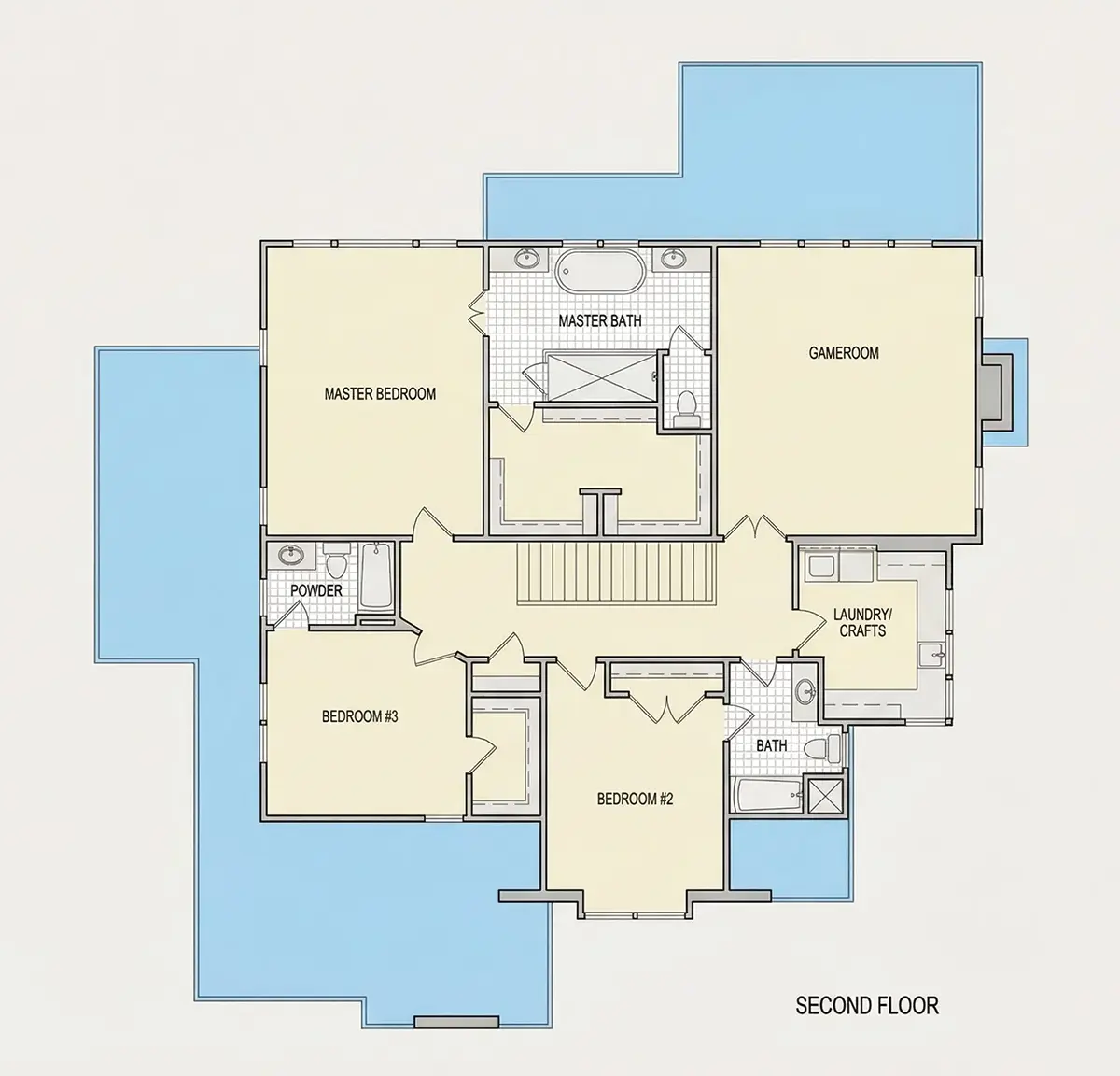 Second Floor 13 – 2-Story House Plan 3590 ft²: 4 Beds, Home Office, 4.5 Baths, Open Floor Plan, 2-Car Garage — 74831R