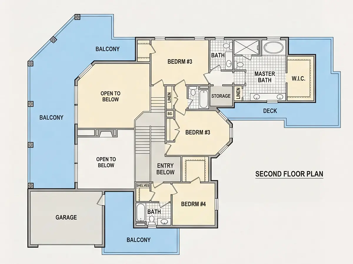 Second Floor 29 – 2-Story House Plan 3565 ft²: 4 Beds, Home Office, 4.5 Baths, Open Floor Plan, 2-Car Garage — 20933R