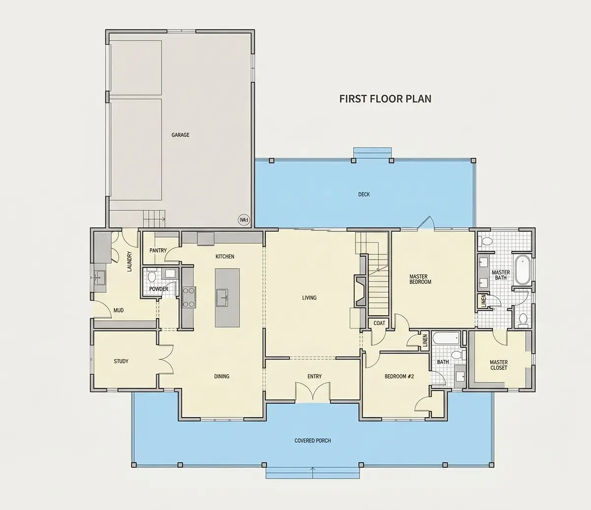 Main Floor 21 – 1.5-Story House Plan 3669 ft²: 4 Beds, Home Office, 4.5 Baths, Open Floor Plan, 3-Car Garage — 11321R