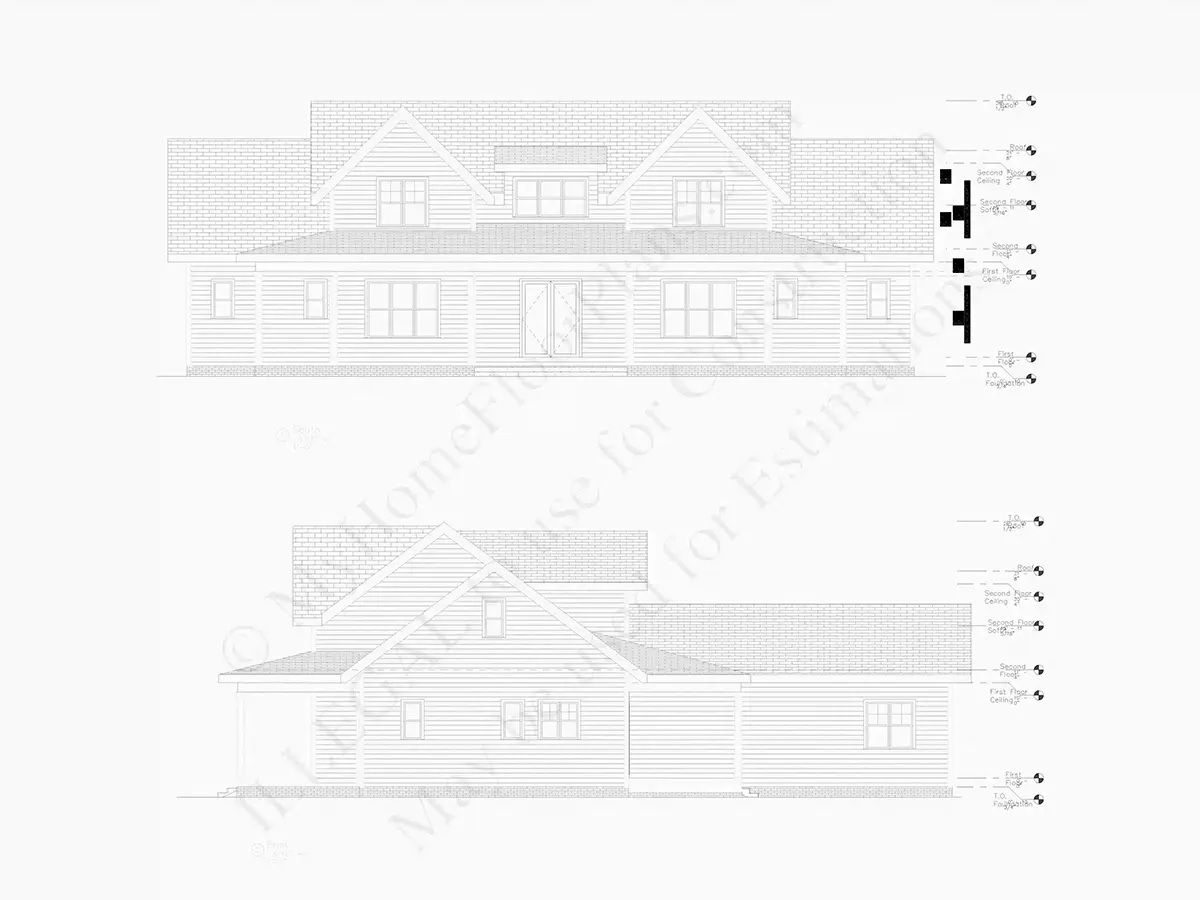 Exterior Elevations 19 – 1.5-Story House Plan 3669 ft²: 4 Beds, Home Office, 4.5 Baths, Open Floor Plan, 3-Car Garage — 11321R