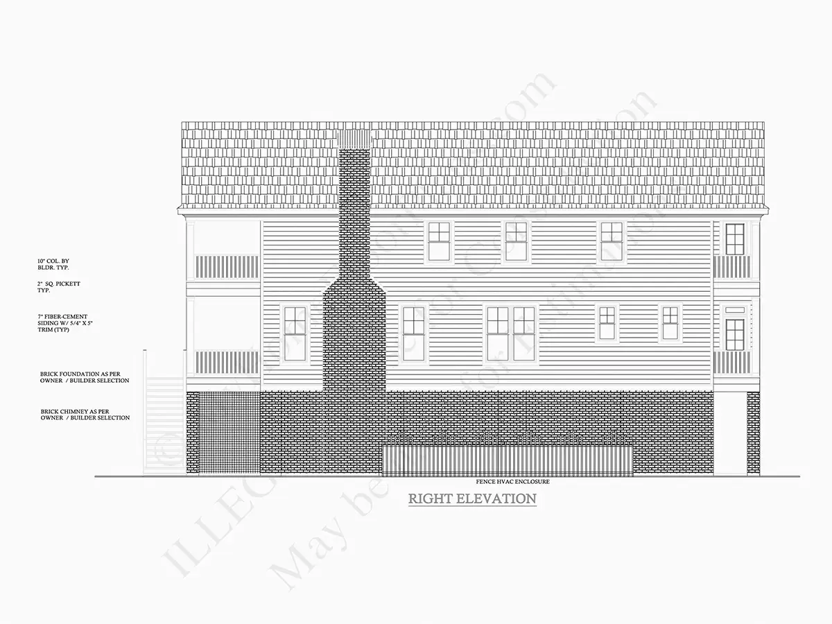 Exterior Elevations 9 – 3-Story House Plan 3877 ft²: 6 Beds, 5 Baths, Open Floor Plan, 2-Car Garage — 57962R