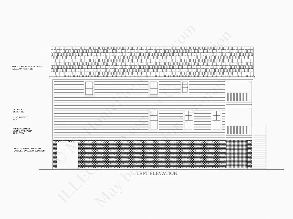 Exterior Elevations 8 – 3-Story House Plan 3877 ft²: 6 Beds, 5 Baths, Open Floor Plan, 2-Car Garage — 57962R