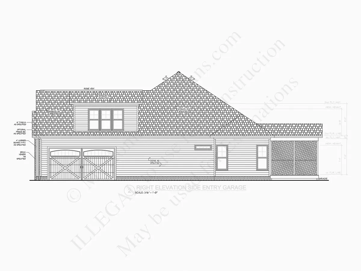 Exterior Elevations 13 – 1.5-Story House Plan 2836 ft²: 3 Beds, 3 Baths, Open Floor Plan, 2-Car Garage — 85125R