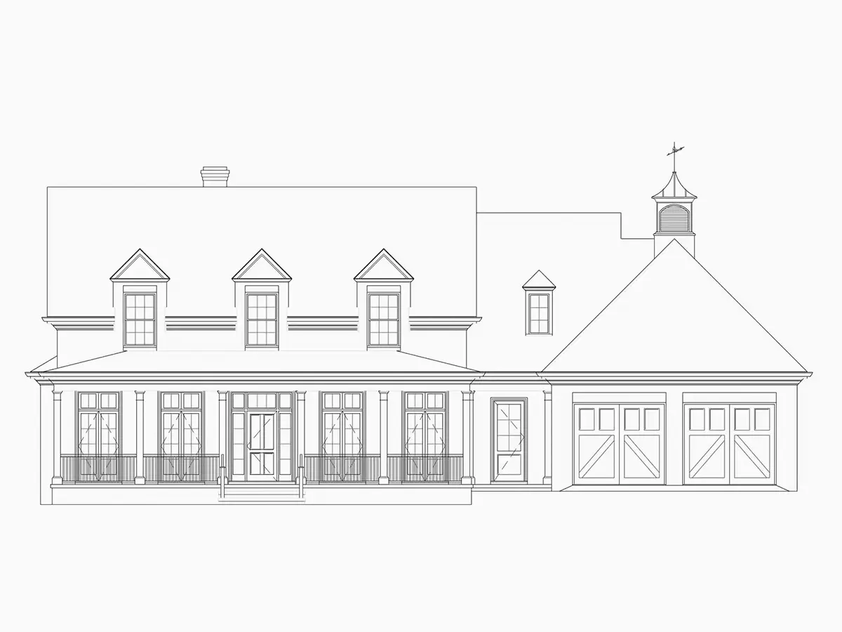 Exterior Elevations 7 – 2-Story House Plan 6086 ft²: 6 Beds, 6 Baths, 2-Car Garage — 25088R