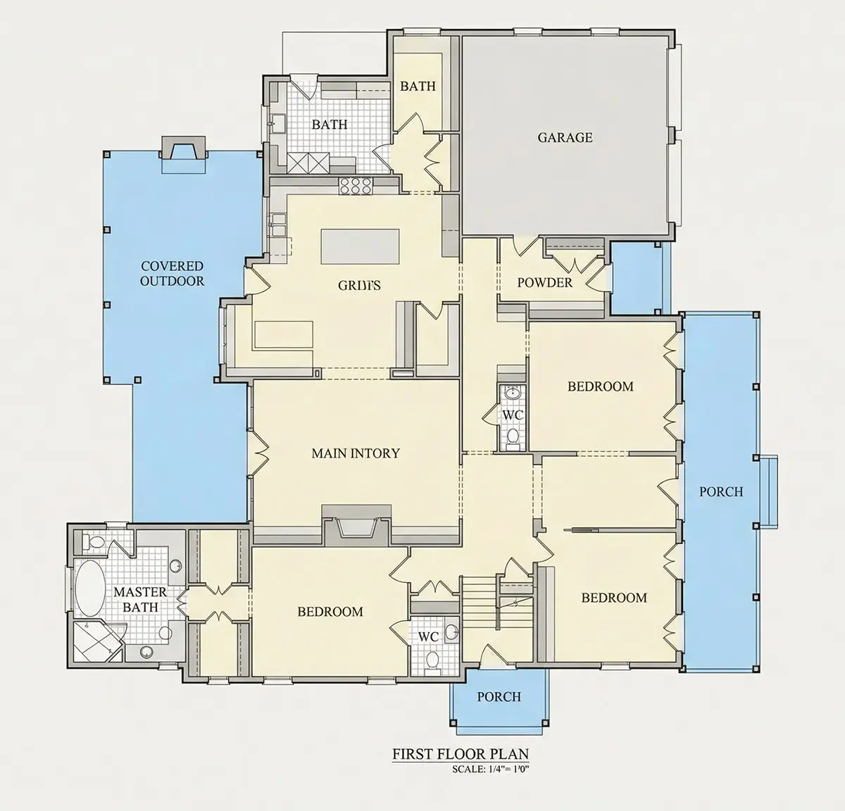 Main Floor 10 – 2-Story House Plan 6086 ft²: 6 Beds, 6 Baths, 2-Car Garage — 25088R