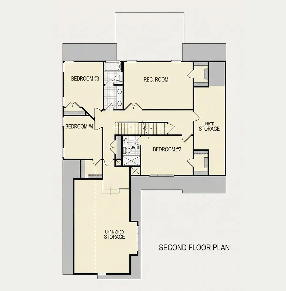 Second Floor 10 – 2-Story House Plan 3143 ft²: 4 Beds, 3.5 Baths, Open Floor Plan, 2-Car Garage — 77487R