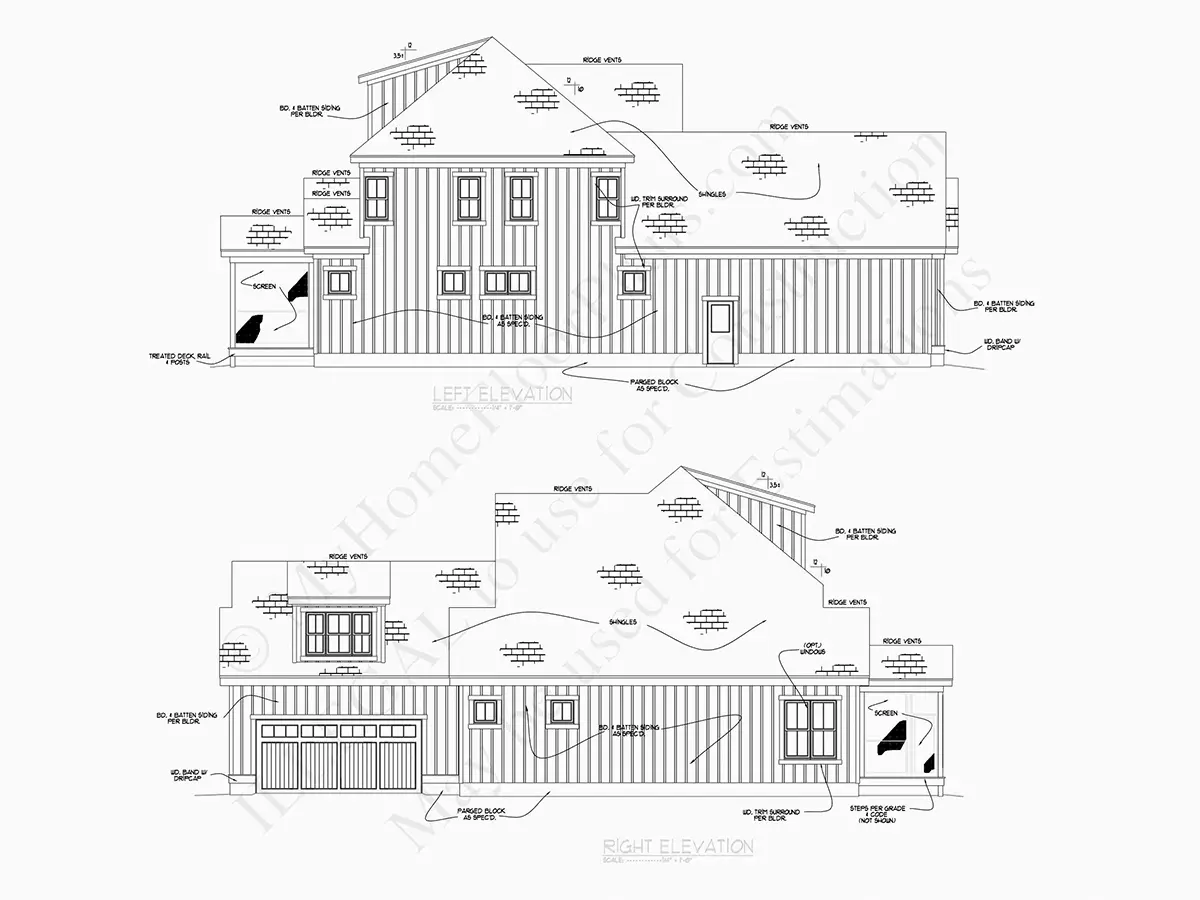 Exterior Elevations 8 – 2-Story House Plan 3143 ft²: 4 Beds, 3.5 Baths, Open Floor Plan, 2-Car Garage — 77487R