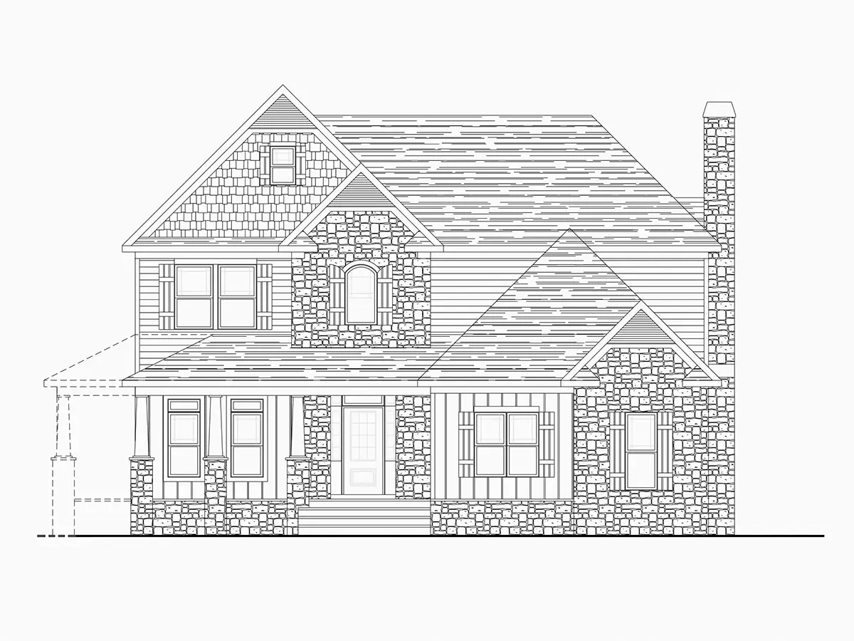 Exterior Elevations 22 – 2-Story House Plan 2655 ft²: 3 Beds, 2.5 Baths, Open Floor Plan, 2-Car Garage — 83552R