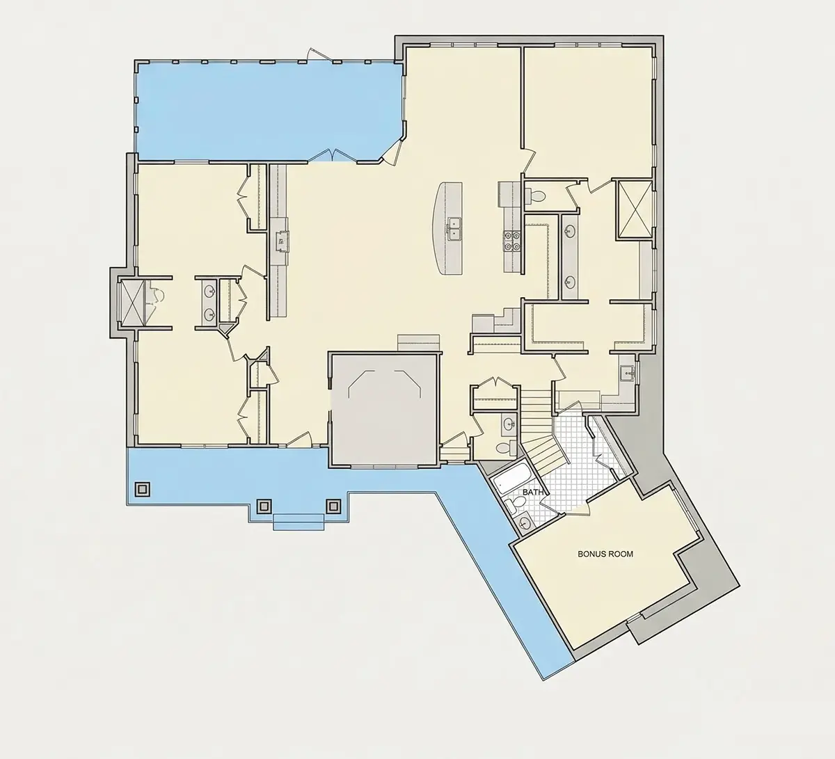 Second Floor 26 – 1.5-Story House Plan 3783 ft²: 3 Beds, Home Office, 3.5 Baths, Open Floor Plan, 2-Car Garage — 29718R
