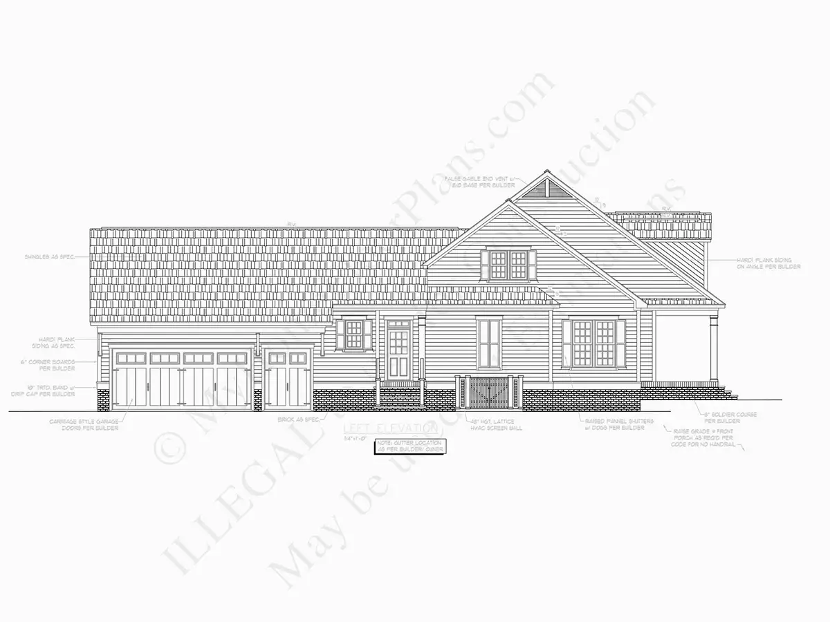 Exterior Elevations 8 – 1.5-Story House Plan 3215 ft²: 4 Beds, Home Office, 3.5 Baths, Open Floor Plan, 3-Car Garage — 28129R