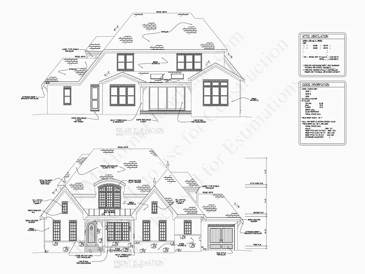 Exterior Elevations 22 – 2-Story House Plan 4209 ft²: 5 Beds, 5.5 Baths, Open Floor Plan, 3-Car Garage — 11740R