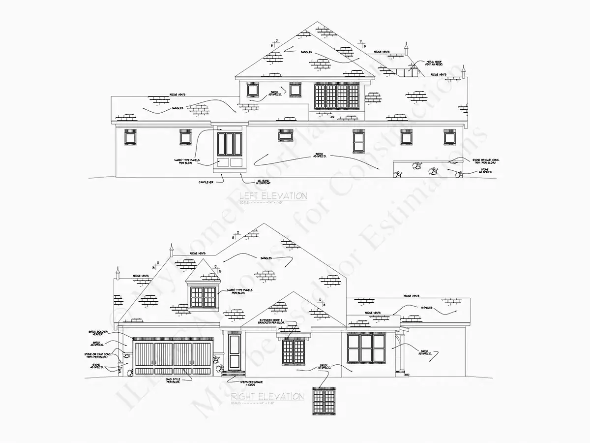 Exterior Elevations 24 – 2-Story House Plan 4209 ft²: 5 Beds, 5.5 Baths, Open Floor Plan, 3-Car Garage — 11740R