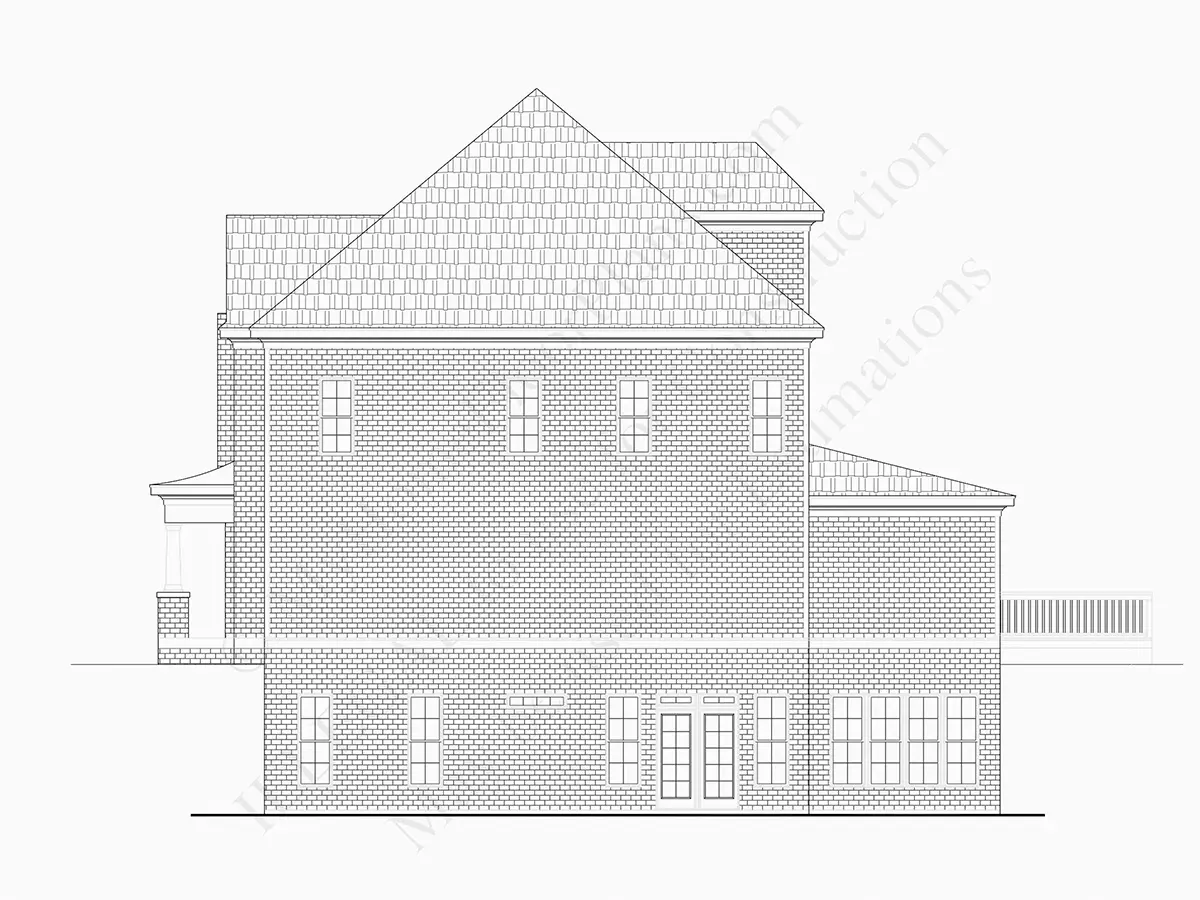 Exterior Elevations 28 – 2-Story House Plan 2519 ft²: 4 Beds, Home Office, 3 Baths, Open Floor Plan, 3-Car Garage — 20216R