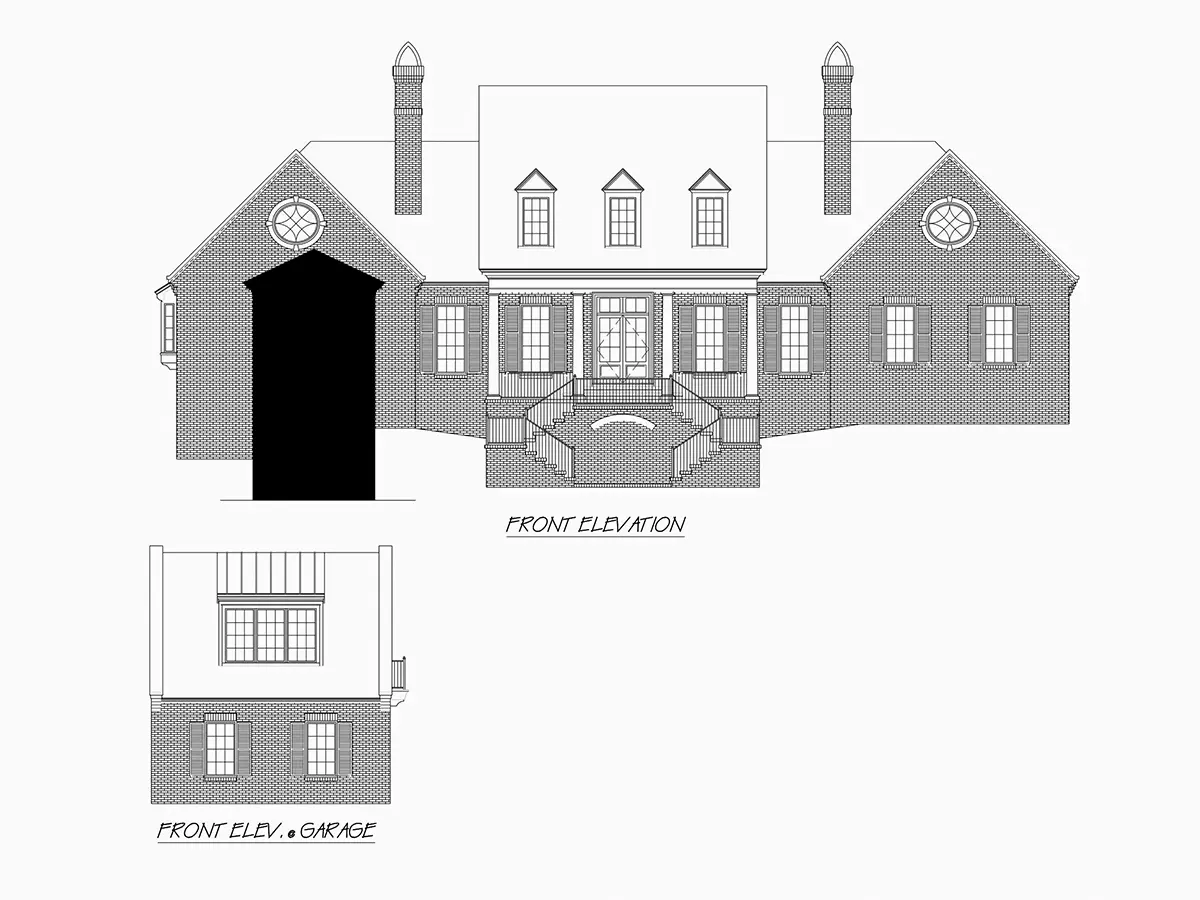 Exterior Elevations 6 – 1.5-Story House Plan with Basement 4907 ft²: 4 Beds, 4.5 Baths, Open Floor Plan, 2-Car Garage — 81789R