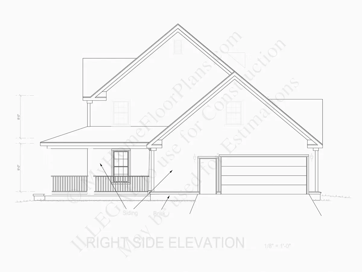 Exterior Elevations 6 – 2-Story House Plan 1980 ft²: 3 Beds, Home Office, 3.5 Baths, Open Floor Plan, 2-Car Garage — 71974R
