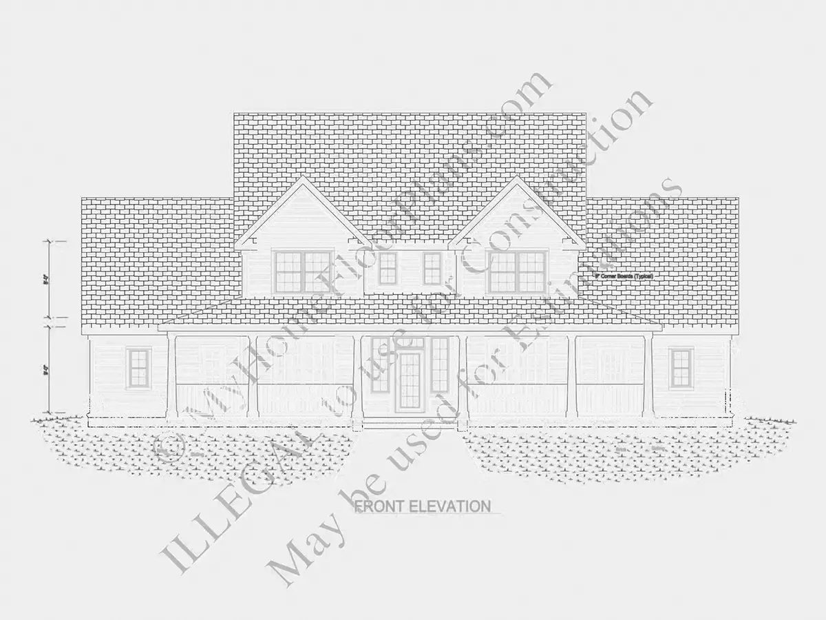 Exterior Elevations 5 – 2-Story House Plan 1980 ft²: 3 Beds, Home Office, 3.5 Baths, Open Floor Plan, 2-Car Garage — 71974R