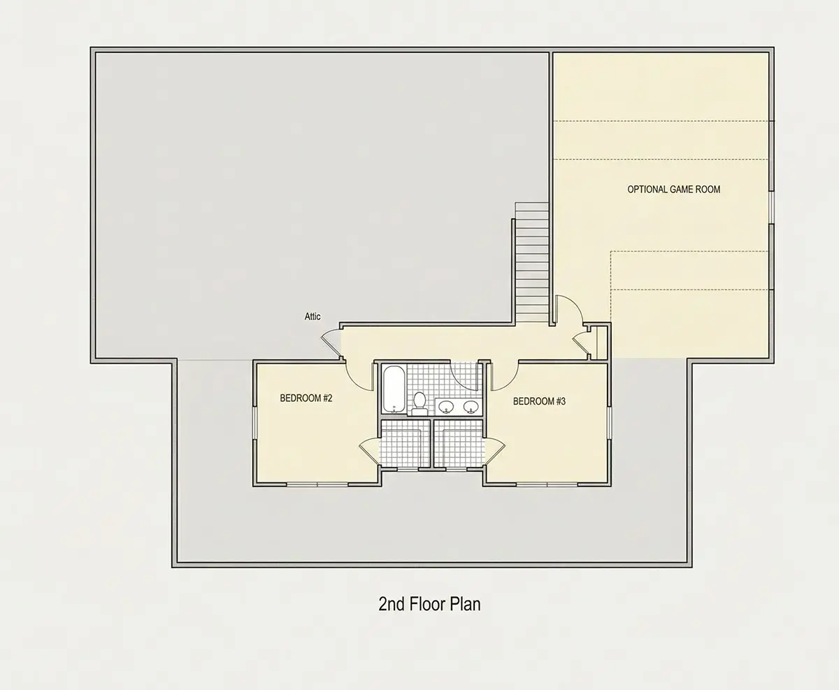 Second Floor 10 – 2-Story House Plan 1980 ft²: 3 Beds, Home Office, 3.5 Baths, Open Floor Plan, 2-Car Garage — 71974R