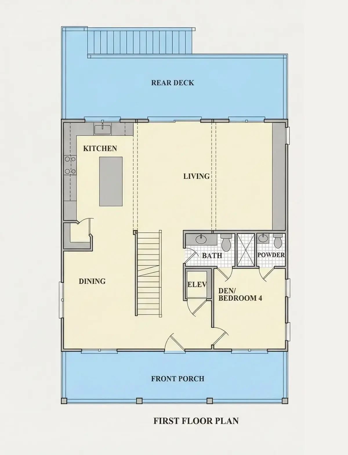 Main Floor 8 – 3-Story House Plan 2722 ft²: 4 Beds, 3.5 Baths, Open Floor Plan, without Garage — 32819R