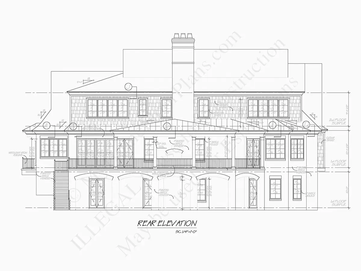 Exterior Elevations 7 – 1.5-Story House Plan with Basement 4547 ft²: 3 Beds, Home Office, 4 Baths, Open Floor Plan, 3-Car Garage — 77707R