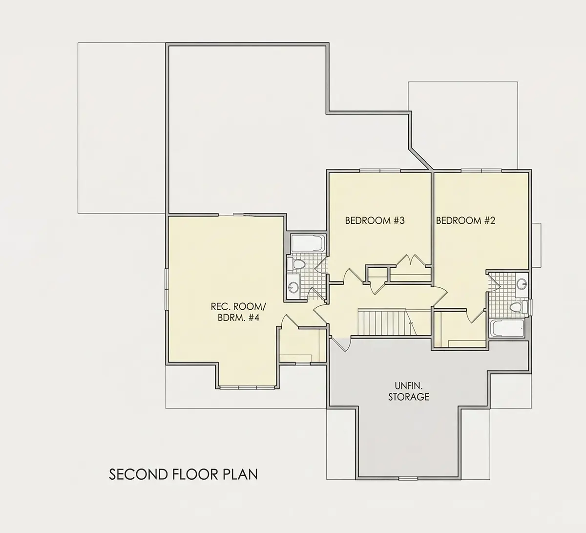 Second Floor 20 – 1.5-Story House Plan 2879 ft²: 4 Beds, 3.5 Baths, Open Floor Plan, 3-Car Garage — 27410R