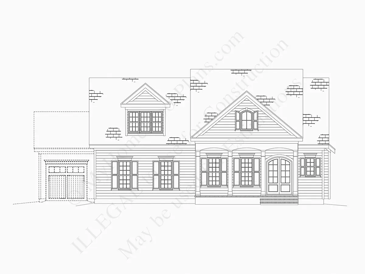Exterior Elevations 16 – 1.5-Story House Plan 2879 ft²: 4 Beds, 3.5 Baths, Open Floor Plan, 3-Car Garage — 27410R