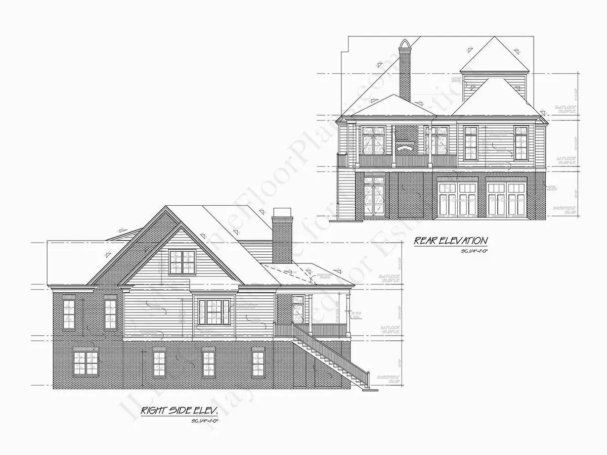 Exterior Elevations 6 – 1.5-Story House Plan with Basement 3175 ft²: 4 Beds, Home Office, 5.5 Baths, Open Floor Plan, 2-Car Garage — 70856R