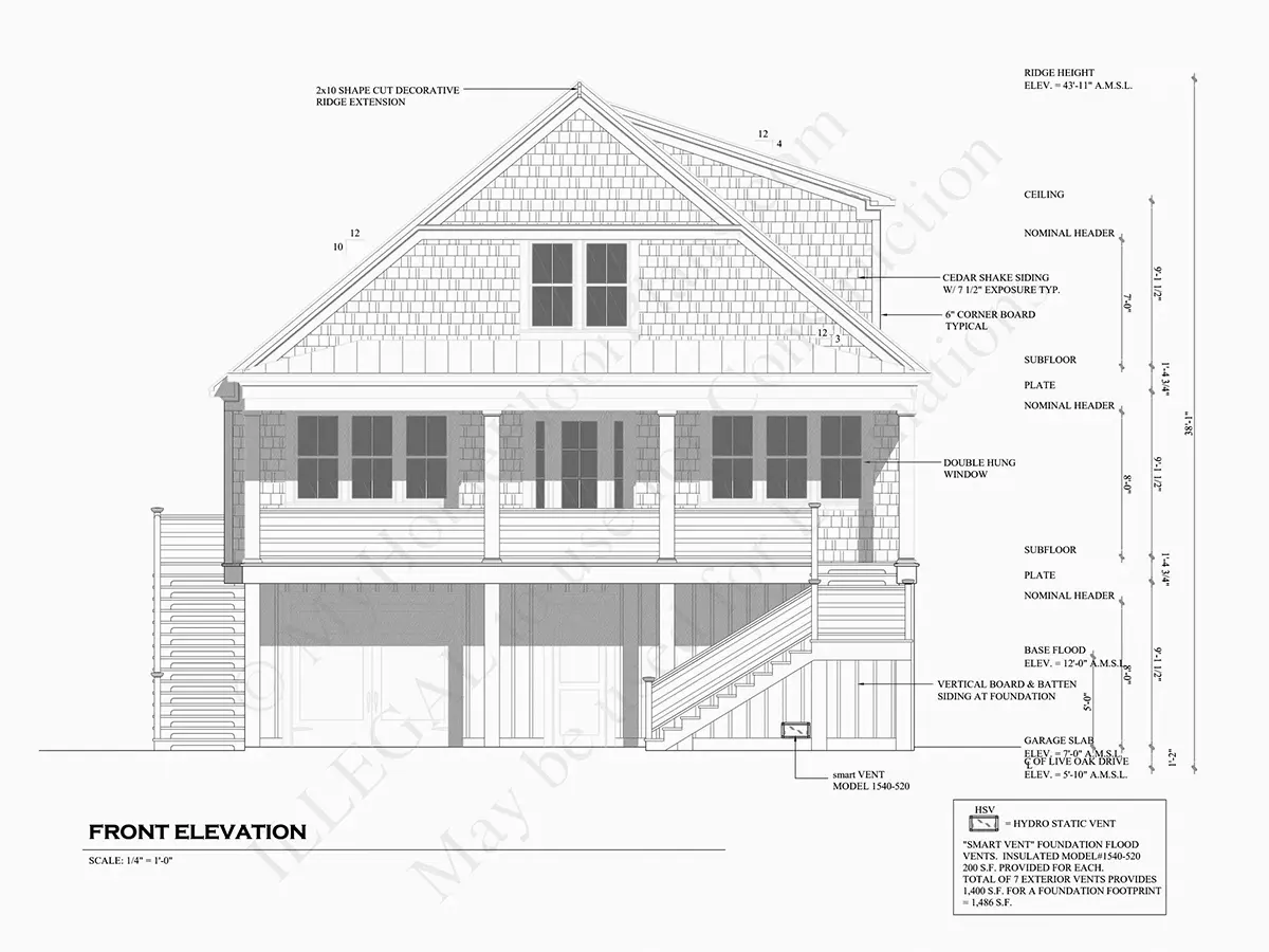 Exterior Elevations 6 – 3-Story House Plan 1300 ft²: 4 Beds, Home Office, 2.5 Baths, Open Floor Plan, 1-Car Garage — 94231R