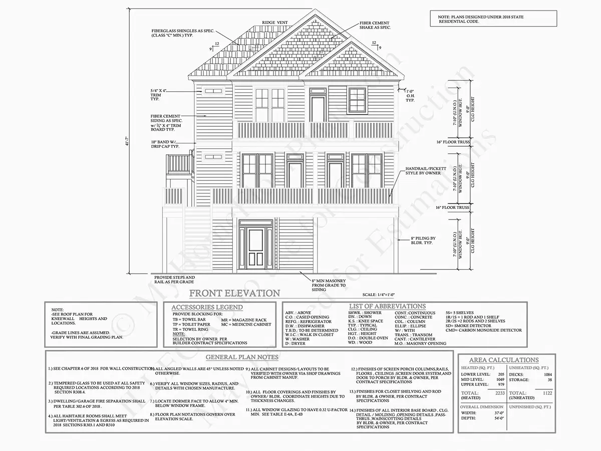 Exterior Elevations 6 – 3-Story House Plan 5200 ft²: 3 Beds, Home Office, 3 Baths, Open Floor Plan, 4-Car Garage — 15834R