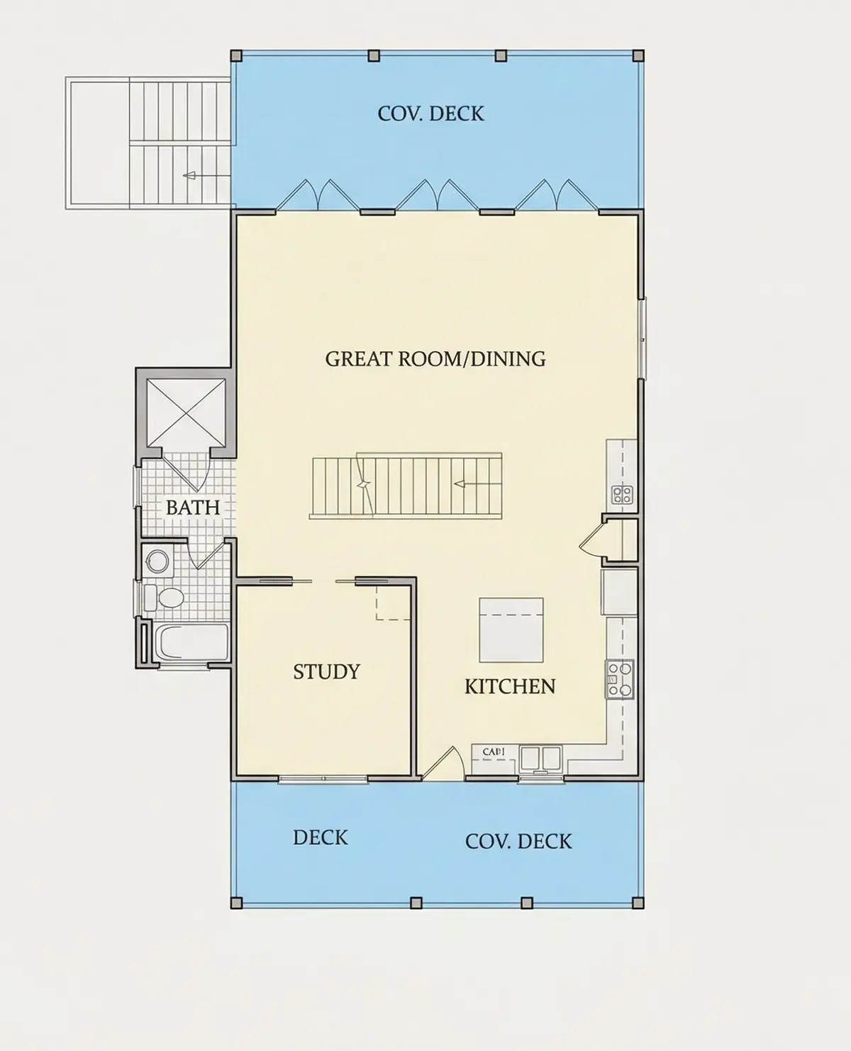 Second Floor 11 – 3-Story House Plan 5200 ft²: 3 Beds, Home Office, 3 Baths, Open Floor Plan, 4-Car Garage — 15834R